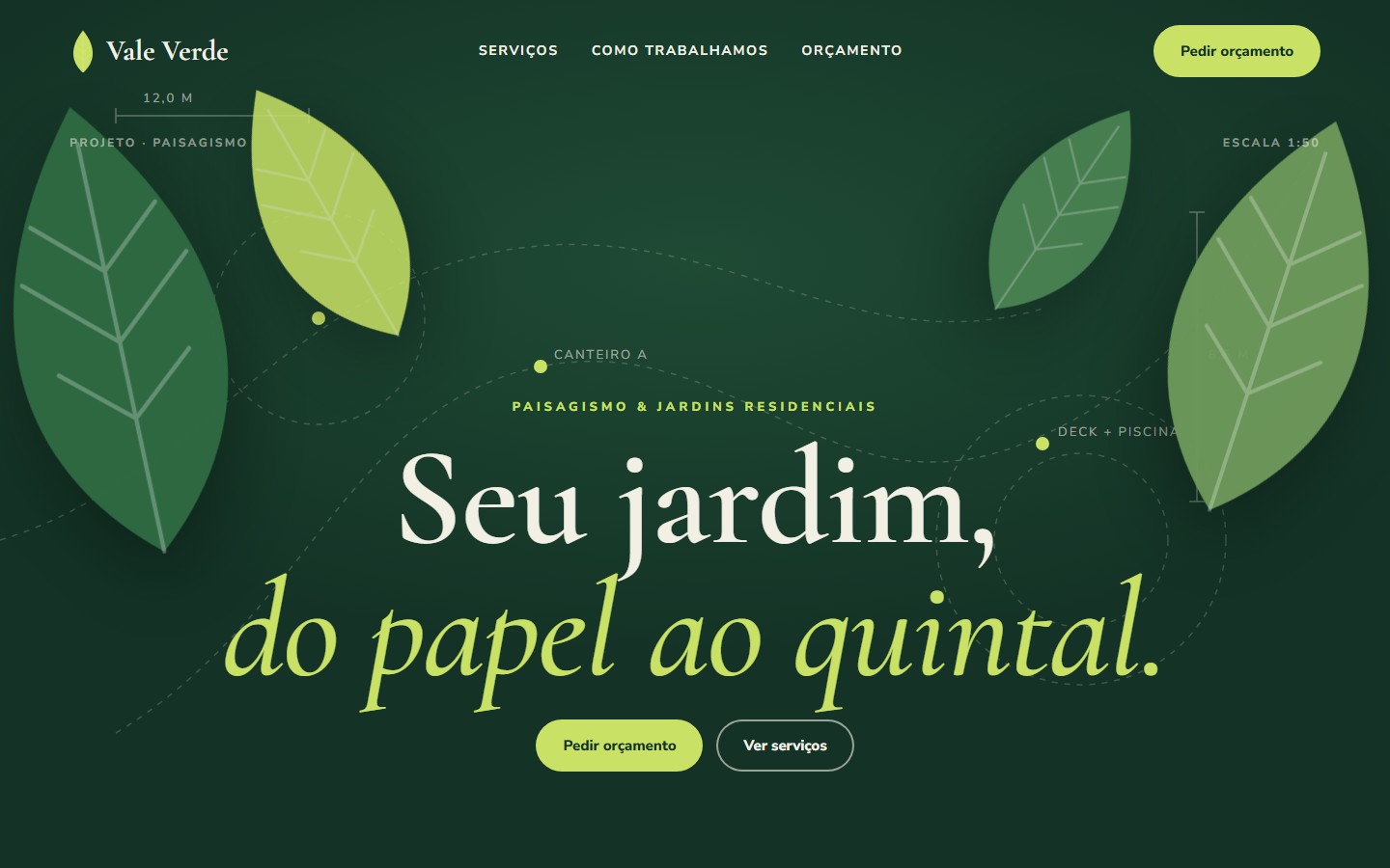 Página inicial do site de demonstração Vale Verde, empresa local